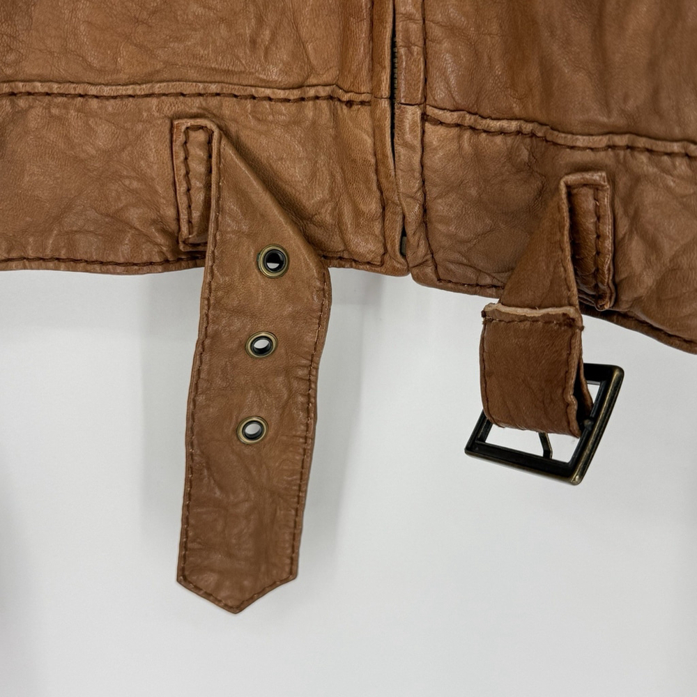 Lucky Brand Vintage Inspired Cognac Leather Jacket Women’s Medium - Picture 2 of 10